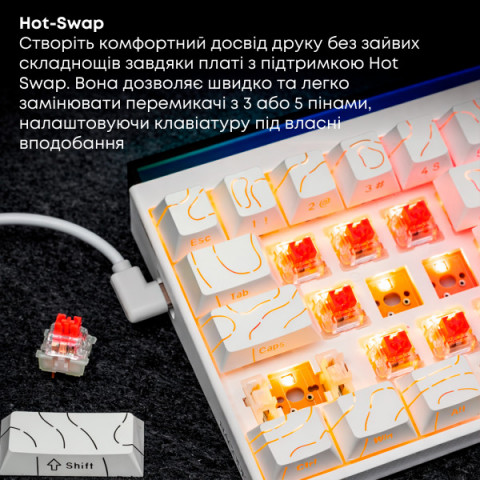 Дротова механічна клавіатура Ajazz NK68 Red switches Side Contour White (NK68-R-S-W) Купити в Україні
