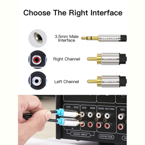 Кабель Vention AUX 3.5 mm M - 2xRCA M, 2 m, Black (BCFBH)