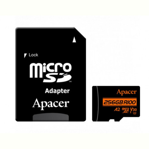 Карта пам`ятi MicroSDXC 256GB UHS-I/U3 Class 10 Apacer (AP256GMCSX10U8-R) + SD адаптер