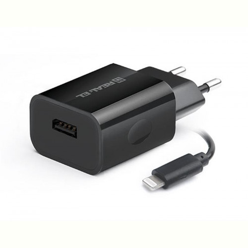 Мережевий зарядний пристрій REAL-EL CH-217 (2USB, 2.1A) Black + кабель Lightning