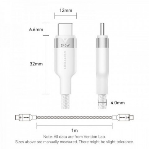 Кабель Vention USB Type-C - USB Type-C (M/M), 240W, 5A, 2 м, Black (TRIBH)