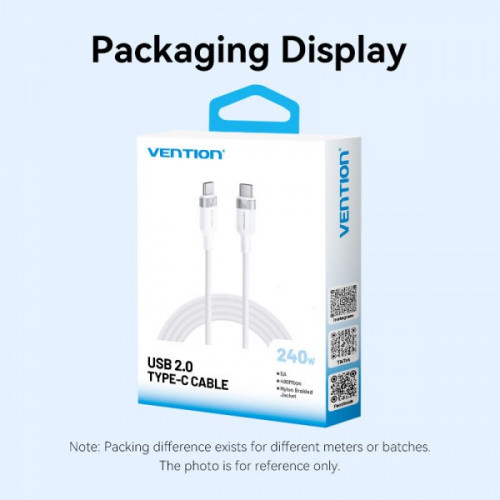 Кабель Vention USB Type-C - USB Type-C (M/M), 240W, 5A, 2 м, Black (TRIBH)