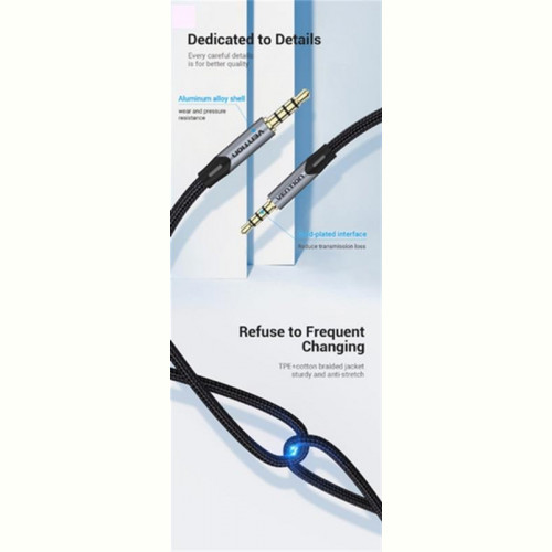 Кабель Vention Audio 3.5 mm - 3.5 mm 1.5 m, Metal Type, Silver (BAQHG)