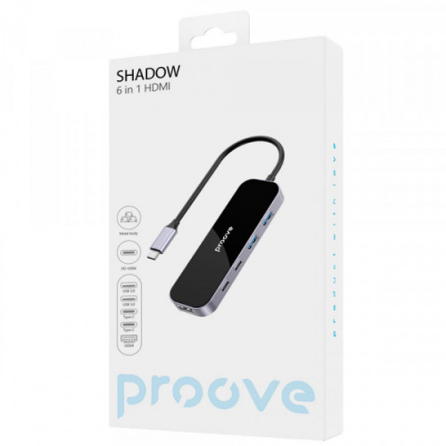 Type-C-Хаб Proove Shadow (2*USB3.0 + Type-C + PD100W + HDMI) dark gray Купити в Україні