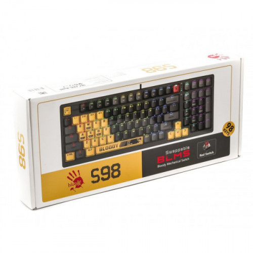 Механічна клавіатура A4Tech Bloody S98, червоні світчі, RGB підсвічування клавіш, USB, чорно-жовтий