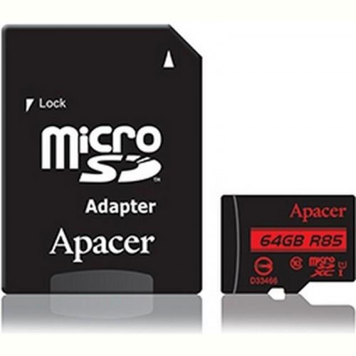 Карта пам`ятi MicroSDHXC 64GB UHS-I Class 10 Apacer + SD adapter (AP64GMCSX10U5-R)