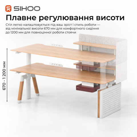 Комп’ютерний стіл з електрорегулюванням висоти Sihoo D07 1.8m Maple/White (D07A-102/D07J-102-AB/D07-P) Купити в Україні