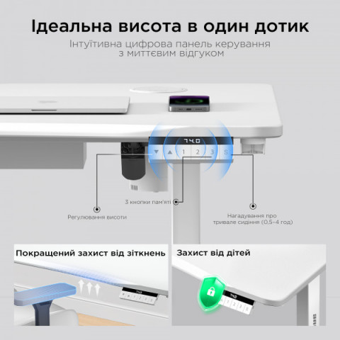 Стіл з електрорегулюванням висоти Anda Seat Xtreme Pro 1400x750 White (AD-D-DD1-1400-08-B) Купити в Україні
