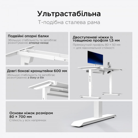 Стіл з електрорегулюванням висоти Anda Seat Xtreme Pro 1400x750 White (AD-D-DD1-1400-08-B) Купити в Україні