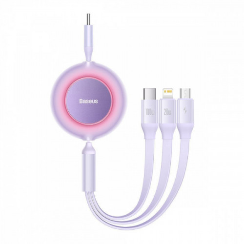 Кабель Baseus Bright Mirror 2 Series 3-in-1 (Micro USB+Lightning+Type-C) 100W (1.1m) purple Купити в Україні