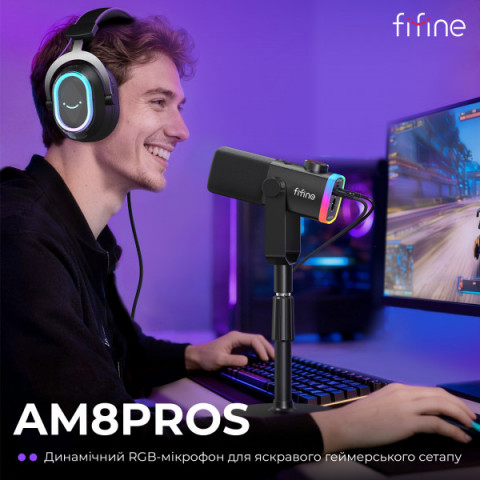Мікрофон динамічний Fifine AM8PROS XLR/USB Black Купити в Україні
