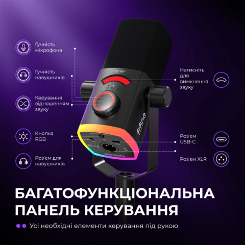 Мікрофон динамічний Fifine AM8PROS XLR/USB Black Купити в Україні