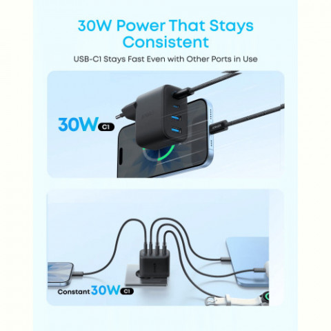 Мережевий зарядний пристрій Anker Zolo Charger 50W, 2xUSB-C, 2xUSB-A, Black (A121EG11)