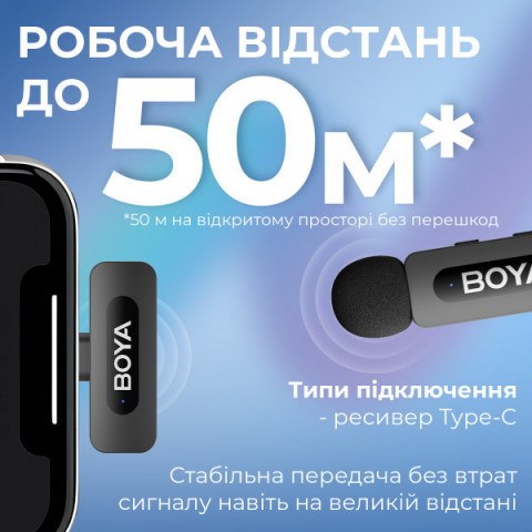 Бездротовий петличний мікрофон BOYA BY-V20 Type-C Black Купити в Україні