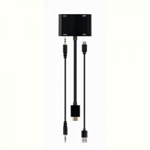 Адаптер Cablexpert HDMI - HDMI/VGA+Аудіо 3.5 мм, M/F, 0.15 м, чорний (A-HDMIM-HDMIFVGAF-01) коробка