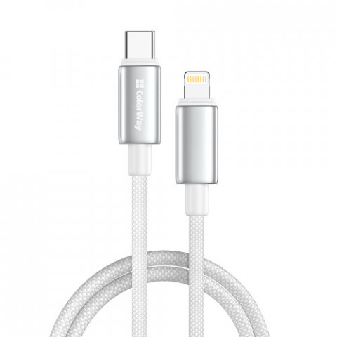 Кабель ColorWay USB Type-C - Lightning (M/M), zinc alloy braided, 3А, 2 м, White (CW-CBPDCL099-WT)