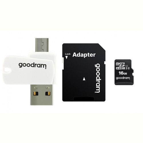 Карта пам`ятi MicroSDHC 16GB UHS-I Class 10 Goodram + SD-adapter + OTG Card reader (M1A4-0160R12)