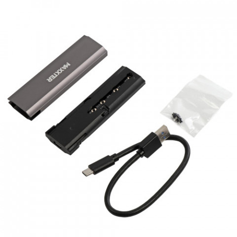 Зовнішня кишеня Maxxter M.2 NVMe PCIe, USB 3.1 Type-C Gen2, Metal, Black (EHDE-2280S-02)