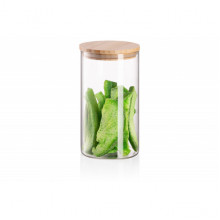 Банка для зберігання Ardesto Midori, 760мл, скло, бамбук, кругла, прозорий
