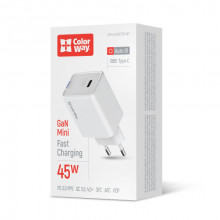 Мережевий зарядний пристрій ColorWay GaN Mini 45W PD Port PPS USB-C White (CW-CHS057PD-WT)