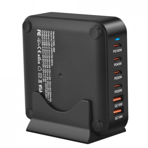 Мережевий зарядний пристрій XoKo QC-220 (6USB) Gan3 220W Black (QC-220)
