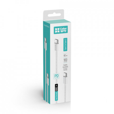 Кабель ColorWay USB Type-C + USB Type-C (M/M), 3.0 А, 1 м, Grey (CW-CBPDCC061-GR)