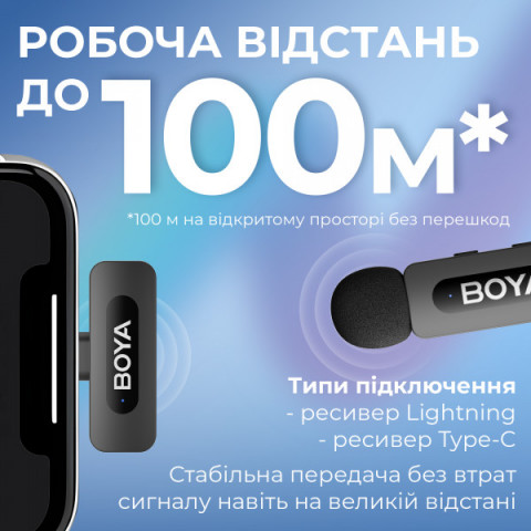 Бездротовий петличний мікрофон BOYA BY-V3 combo Type-C/Lightning Black Купити в Україні