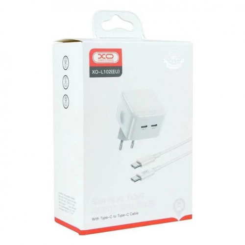 Мережевий зарядний пристрій XO L102 (2USB-Cх3A) QC3.0 White (XO-L102c-WH) + кабель USB Type-C