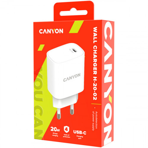 Мережевий зарядний пристрій Canyon H-20-02 White (CNE-CHA20W02)