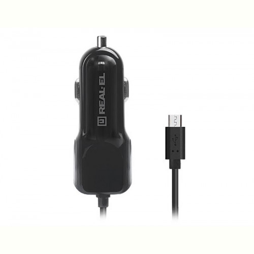 Автомобільний зарядний пристрій REAL-EL CA-15 (2USB, 2.1A) Black + кабель microUSB