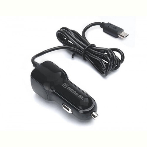 Автомобільний зарядний пристрій REAL-EL CA-15 (2USB, 2.1A) Black + кабель microUSB