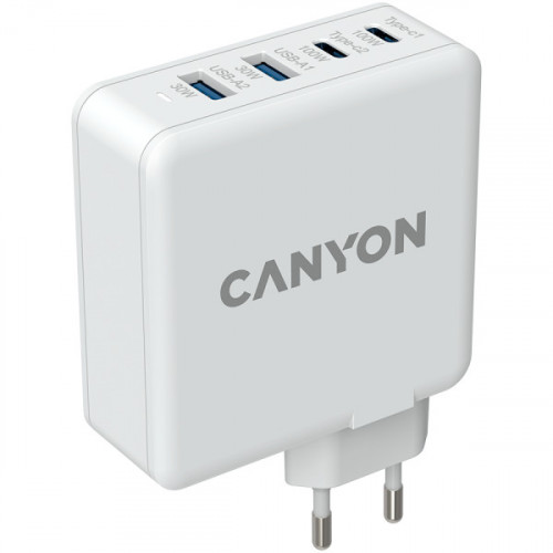 Мережевий зарядний пристрій Canyon H-100 GaN 2xUSB-C, 2xUSB-A, PD3.0, QC3.0, 100W White (CND-CHA100W