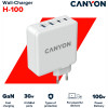 Мережевий зарядний пристрій Canyon H-100 GaN 2xUSB-C, 2xUSB-A, PD3.0, QC3.0, 100W White (CND-CHA100W