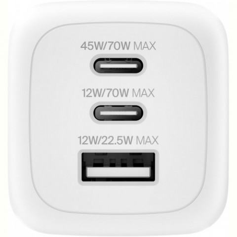 Мережевий зарядний пристрій Belkin BoostCharge Pro 3-Port GaN Wall Charger 70W White (WCH018HQWH)
