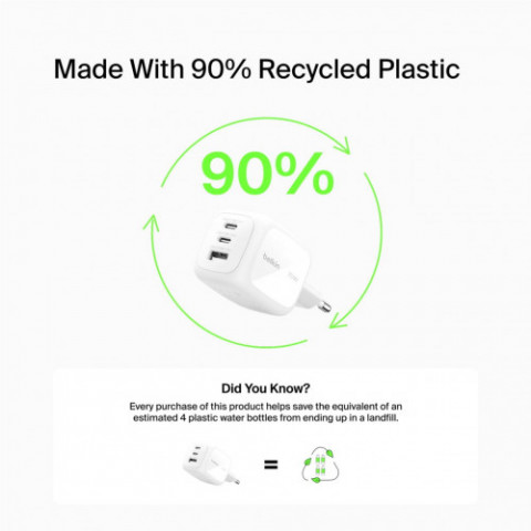 Мережевий зарядний пристрій Belkin BoostCharge Pro 3-Port GaN Wall Charger 70W White (WCH018HQWH)
