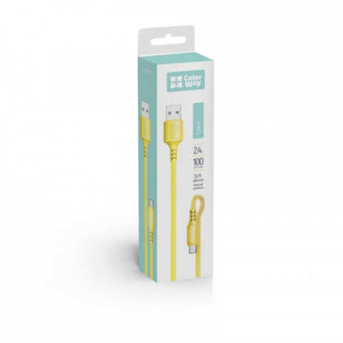 Кабель ColorWay USB-USB Type-C, soft silicone, 2.4А, 1м, Yellow (CW-CBUC043-Y)