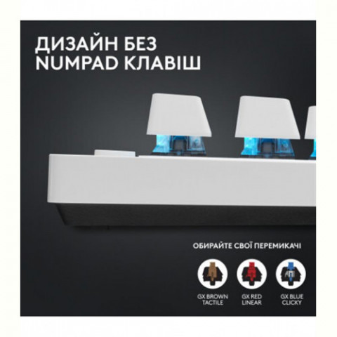 Клавiатура бездротова Logitech G PRO X TKL Lightspeed White Tactile (920-012148)