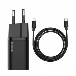 МЗП Baseus Super Silicone Quick Charger 20W (Type-C) + With Cable Type-C to Lightning black