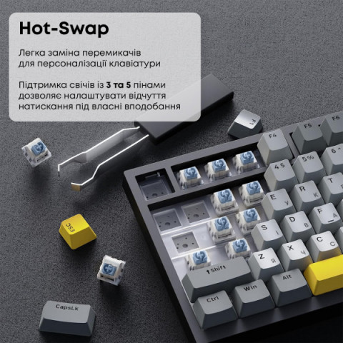 Дротова механічна клавіатура Ajazz AK820 Sea Salt Switch Black (AK820-SS-BGY) Купити в Україні