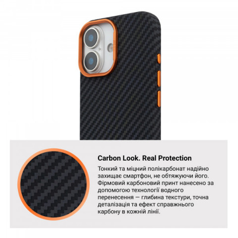 Чохол ArmorStandart LikeCarbon2 SE MagCase для Apple iPhone 17 Black Orange (ARM89160)