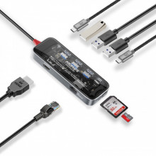 Концентратор USB Type-C Promate TransHub-Go 9 in 1 Grey (transhub-go)