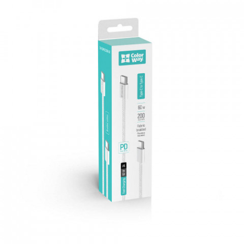 Кабель ColorWay USB Type-C - USB Type-C (M/M), 3.0 А, 2 м, Gray (CW-CBPDCC068-GR)