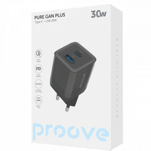 МЗП Proove Pure GaN Plus 30W (Type-C + USB) black Купити в Україні