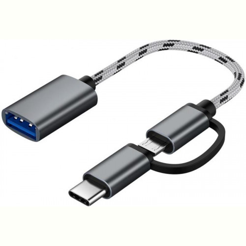 Адаптер OTG XoKo AC-150 2 в 1 USB 3.0 - MicroUSB & USB Type-C з кабелем Space Grey (AC-150-SPGR)