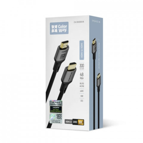 Кабель ColorWay HDMI-HDMI V2.1 8K 3м, Black (CW-CBHD089-BK)