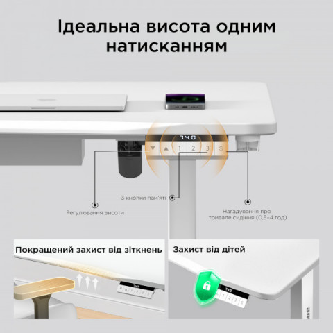 Стіл з електрорегулюванням висоти Anda Seat Xtreme 1800x800 White Купити в Україні
