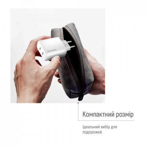 Мережевий зарядний пристрій ColorWay GaN Mini 50W PD Port PPS USB (Type-C PD 30W + Type-C PD 20W) White (CW-CHS050PD-WT)