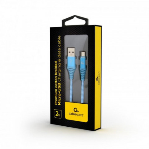 Кабель Cablexpert (CC-USB2B-AMmBM-2M-VW) USB 2.0 A - microUSB, преміум, 2м, блакитний
