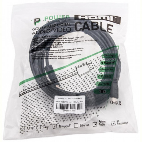 Кабель PowerPlant (KD00AS1246) miniHDMI-HDMI v1.3, 5м, Black