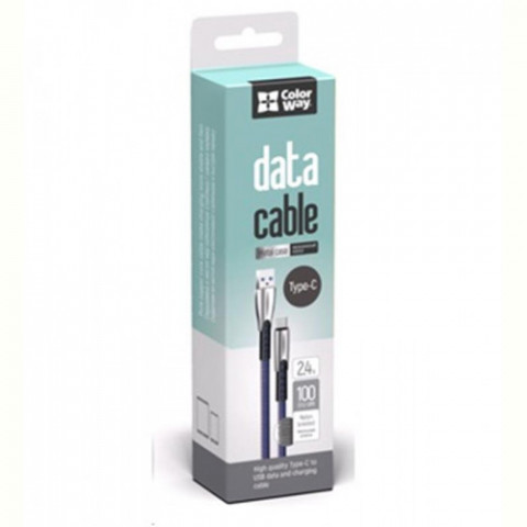 Кабель ColorWay USB - USB Type-C (M/M), 2.4 А, 1 м, Blue (CW-CBUC012-BL)